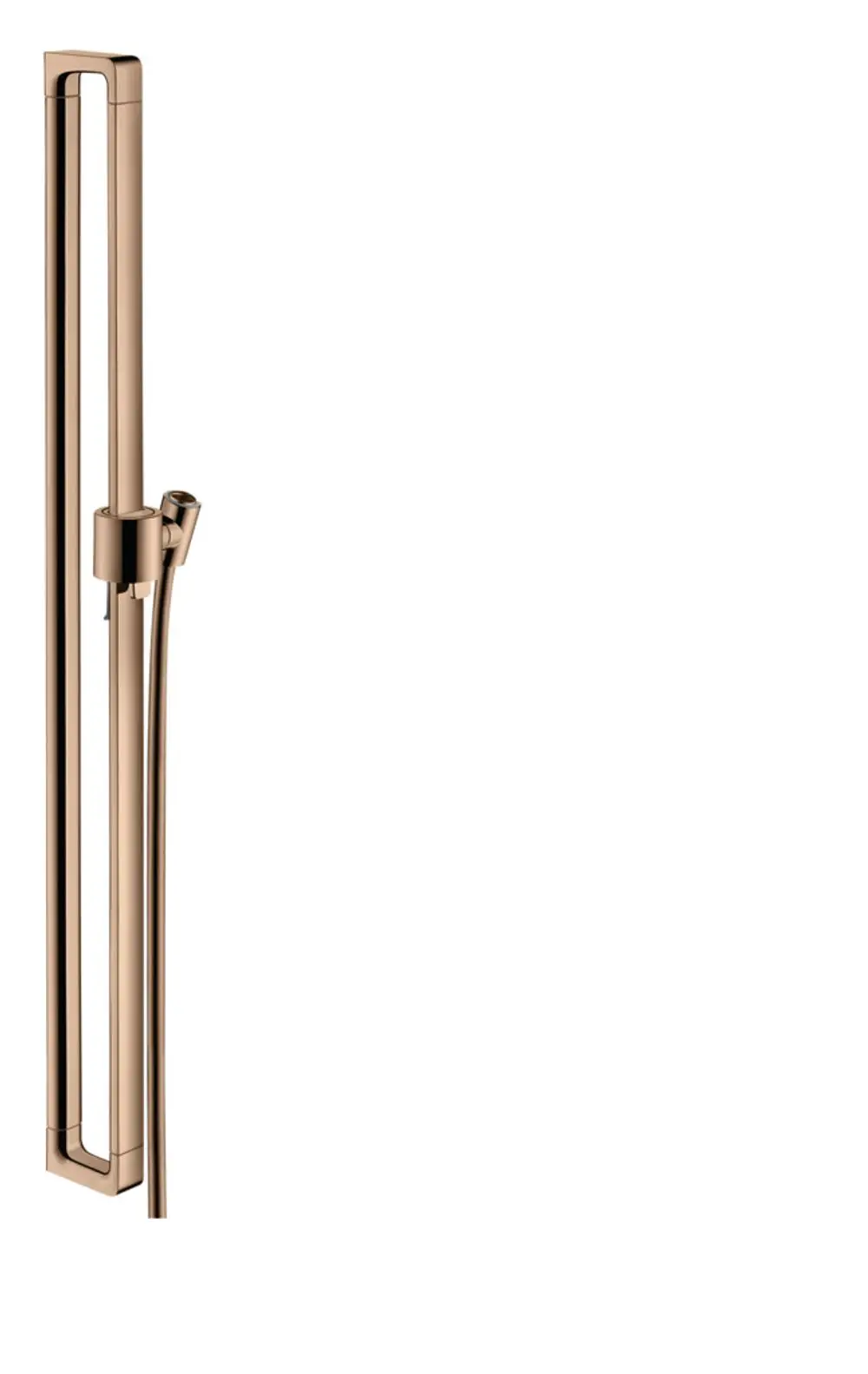 Brausestange in Polished Red Gold von AXOR mit integriertem Brauseschlauch. Vertikale, minimalistische Form ohne sichtbare Befestigungen.